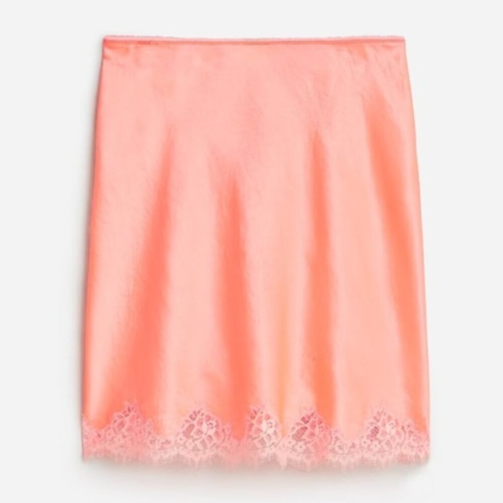 NWT J Crew | Gwen Lace-Trim Slip Skirt | Pink Textured Satin | Medium